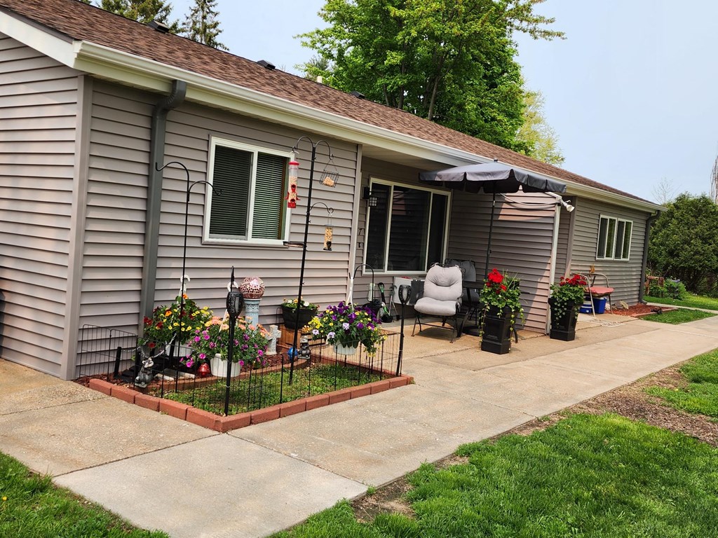 a patio in front of a house