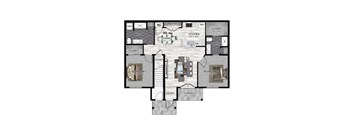 A floor plan of a house with two bedrooms, a living room, a kitchen, a dining room, a bathroom, a pantry, and a closet.