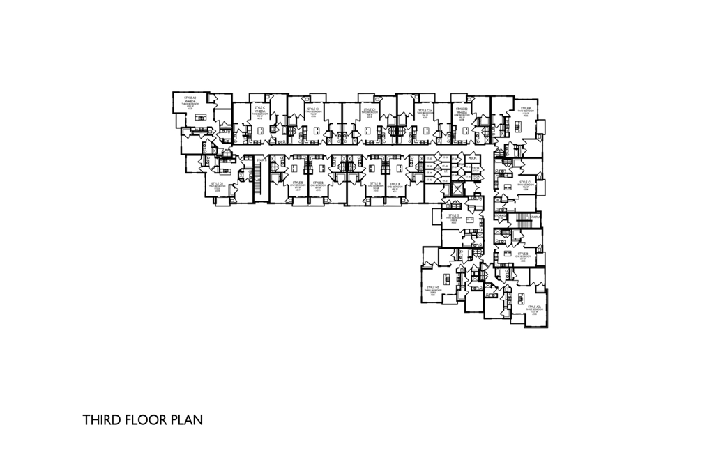 A black and white image of a third floor plan.