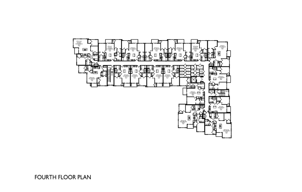 A black and white image of a floor plan labeled "FOURTH FLOOR PLAN".
