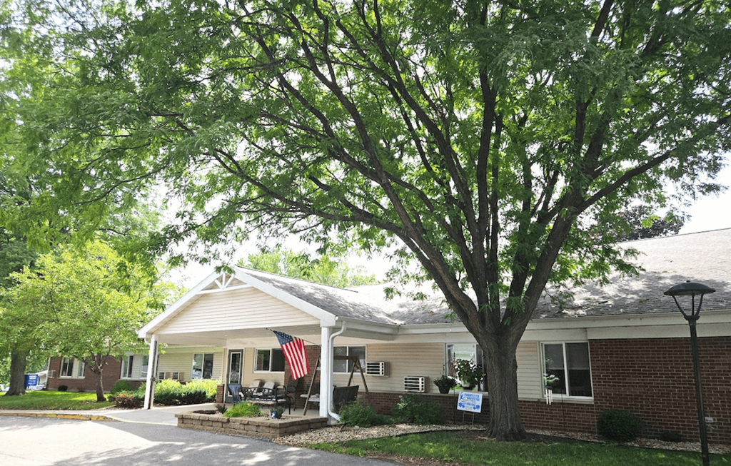 a house with an american flag in front of it