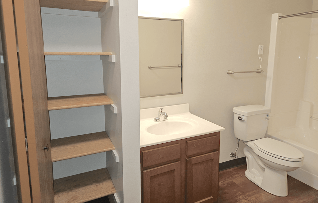 a bathroom with a toilet sink and mirror