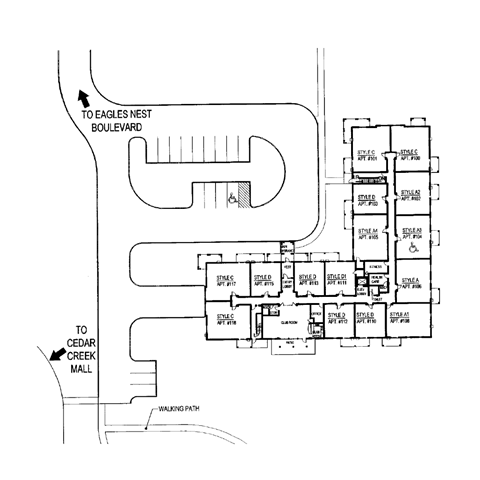 A map shows a layout of a building with multiple style options and a walking path.