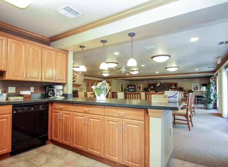 a large kitchen with a counter top