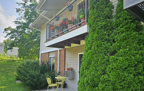 A house with a balcony covered in green plants.