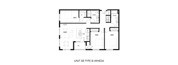 A black and white image of a floor plan for a Unit 3B Type B-Wheda.