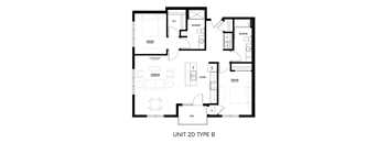 A black and white image of a floor plan for a unit called "Unit 2D Type B".
