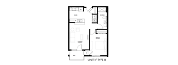 A black and white diagram of a floor plan for a Unit 1F Type B.