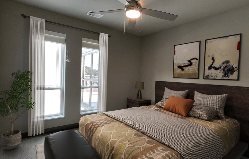 Large bedroom with lots of natural light