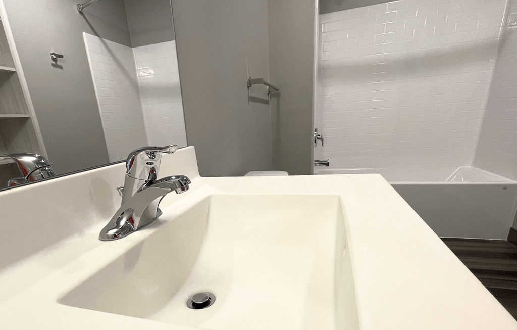 a bathroom with a sink and a bathtub