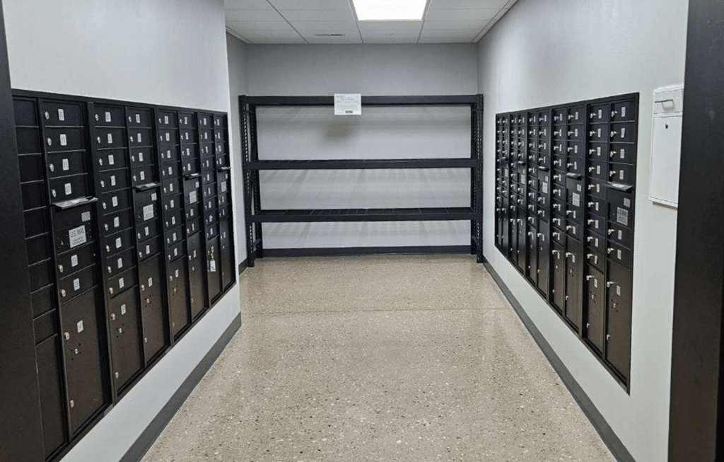 a row of lockers in a room