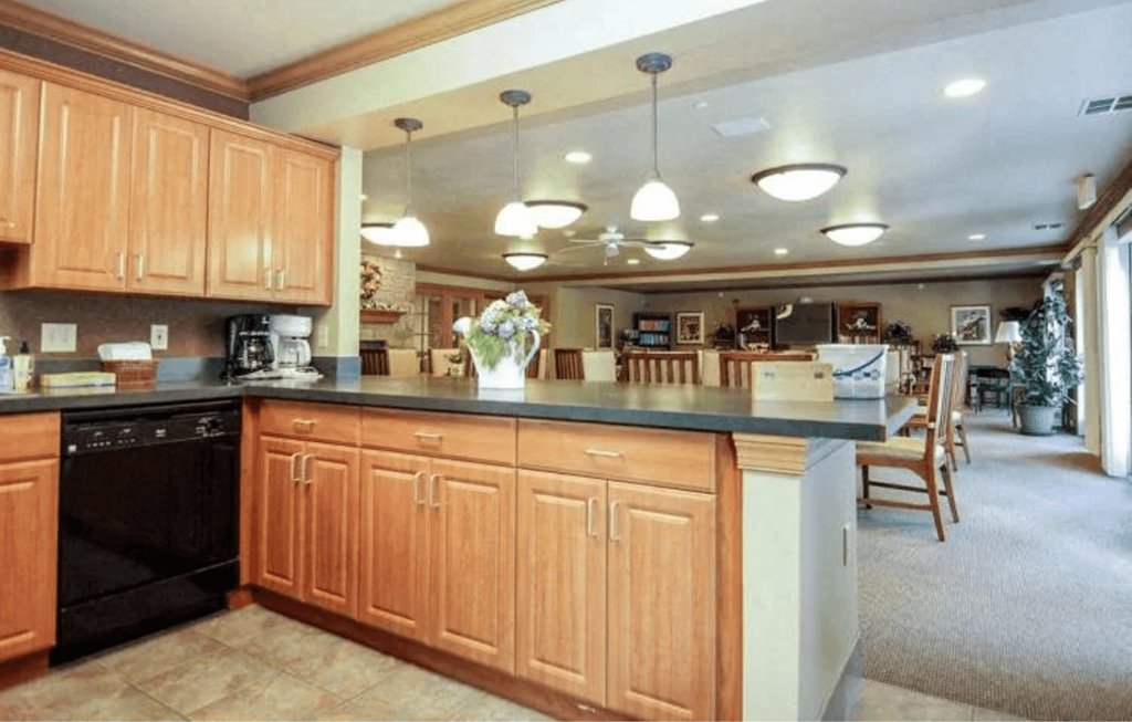 a large kitchen with a counter top