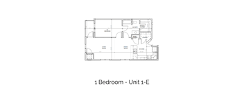 A floor plan of a one bedroom apartment labeled Unit 1-E.