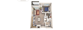 a floor plan of a 1 bedroom floor plan with roommates