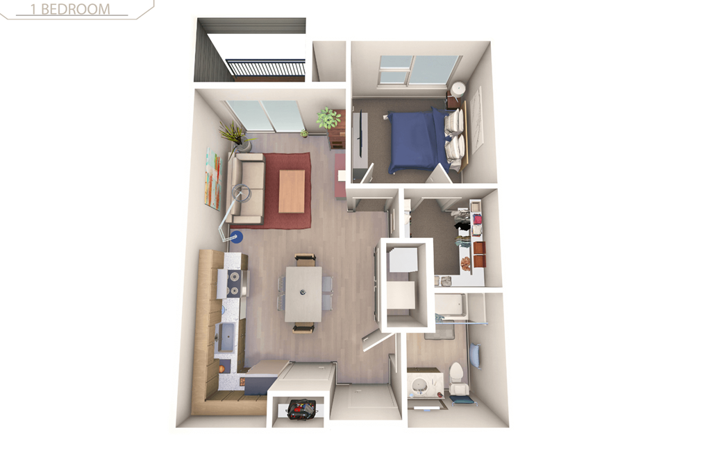 a floor plan of a 1 bedroom floor plan with a bathroom and a living room