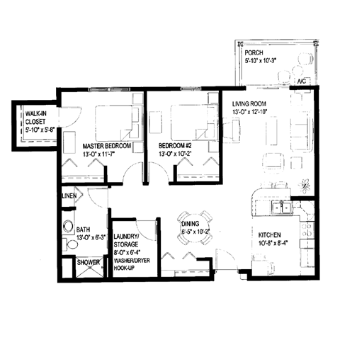 A black and white image of a house floor plan.