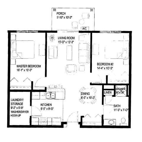 A black and white image of a floor plan for a house.