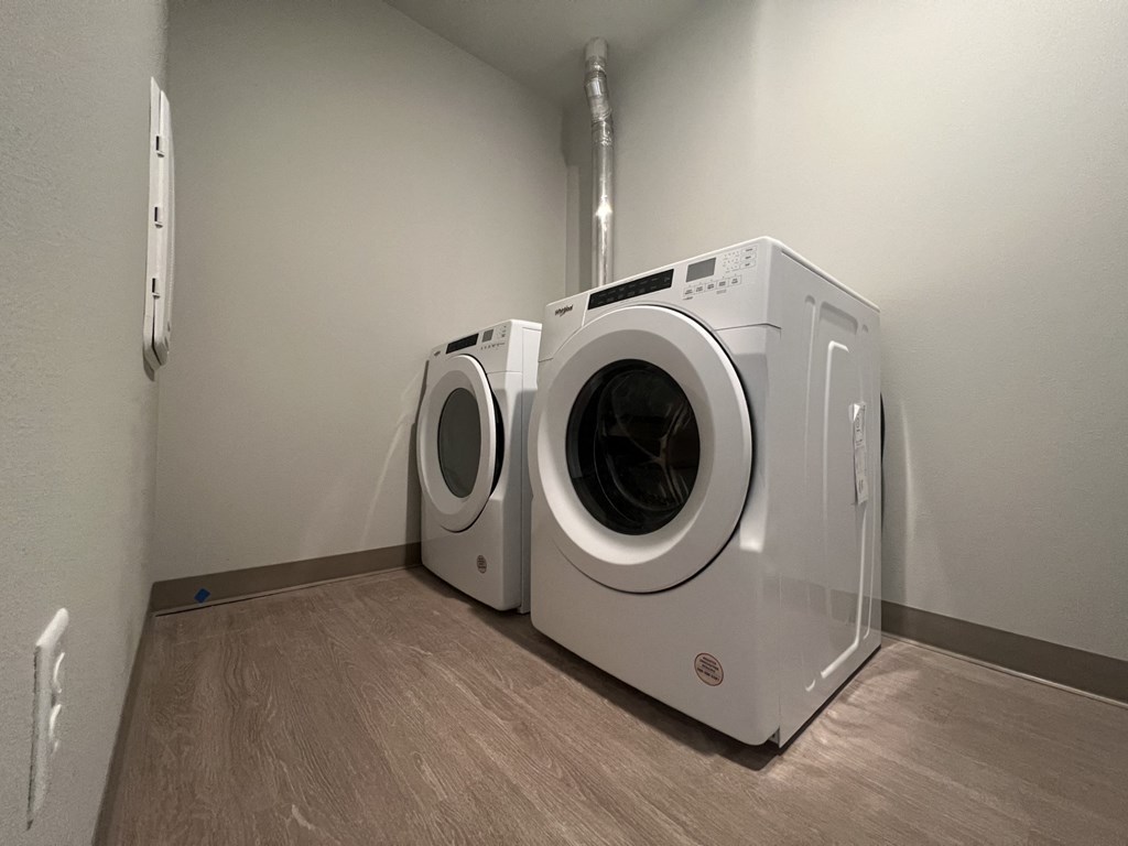 a washer and dryer in a laundry room