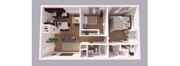 a 3d drawing of the interior of a 1 bedroom apartment