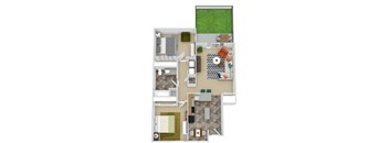 a floor plan of a house with a bedroom and a living room