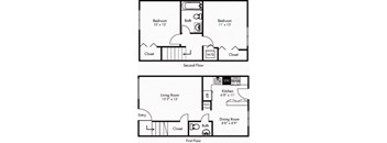 a floor plan of a house with two bedrooms and a living room
