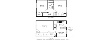a floor plan of a house with two bedrooms and a living room