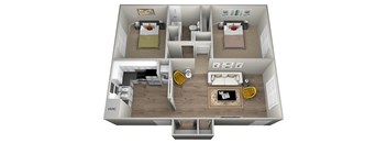 a 3d drawing of a floor plan with bedrooms and a living room