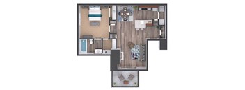 a floor plan of a house with a bedroom and a living room