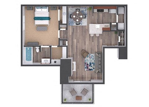 a floor plan of a house with a bedroom and a living room