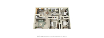 A 3D floor plan of a house with labeled rooms.