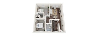 a 3d drawing of a bedroom with a wood floor