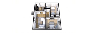 3d floor plan of a small apartment with a bathroom and a bedroom