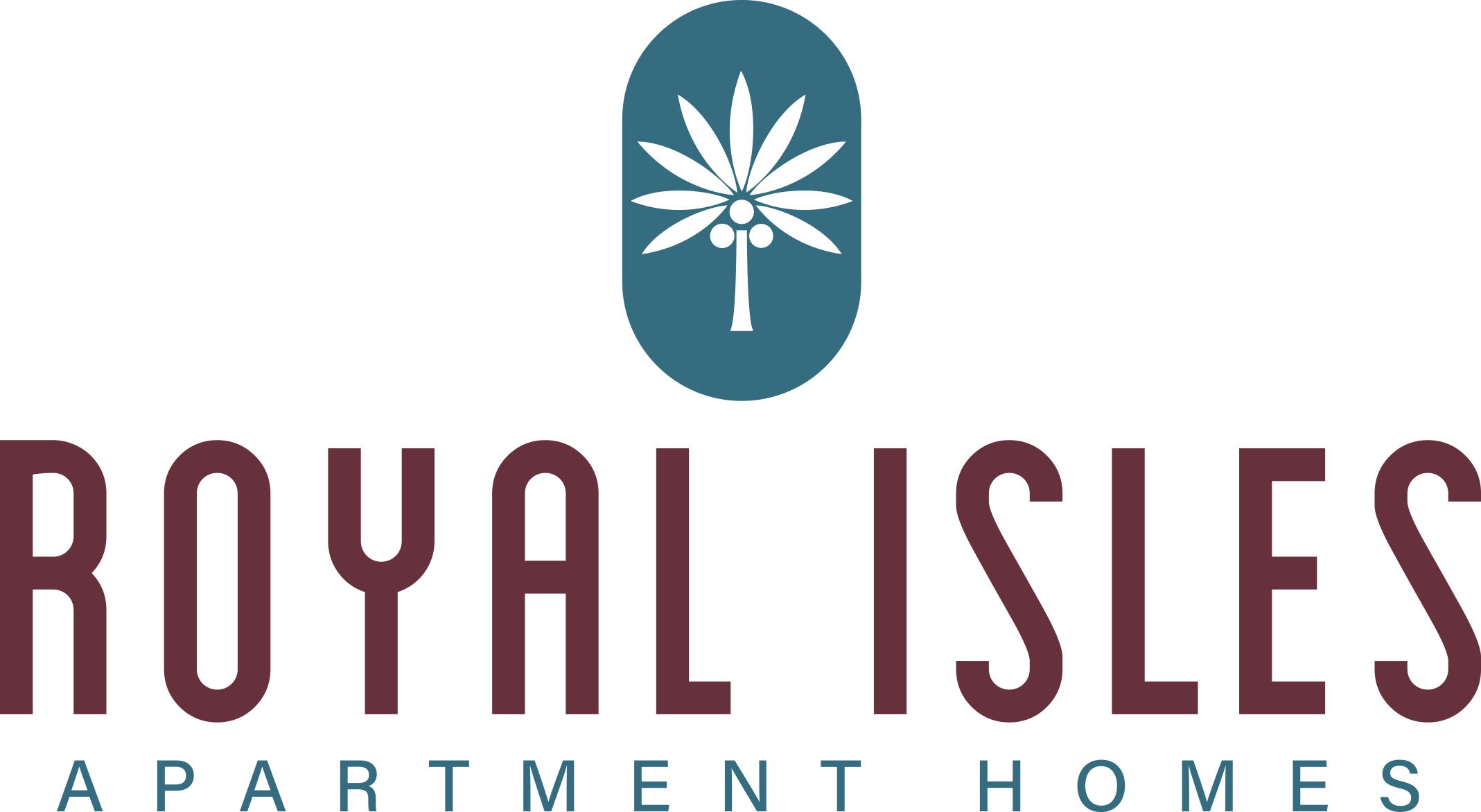 A logo with a leaf and the words "Royal Isles Apartment Homes".