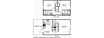 a floor plan of a house with two bedrooms and a living room