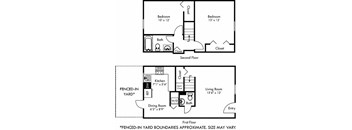 a floor plan of a house with two bedrooms and a living room