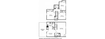 a floor plan of a house with two bedrooms and a living room with a kitchen