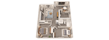 A top-down view of a house layout with a pool in the middle.