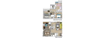 A floor plan of a two-story home with labeled first and second floors.