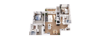 A top-down view of a two-story apartment layout.