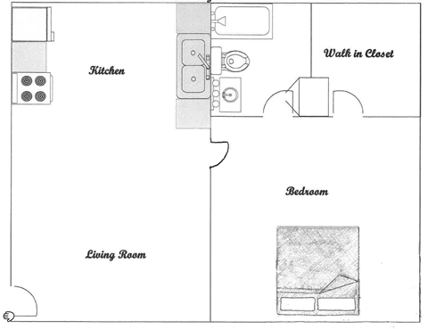 1 bedroom 1 bathroom Floor Plan at Tuscany Apartments, San Angelo, TX, 76904