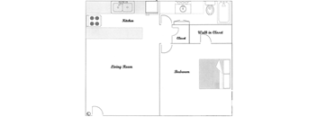 1 Bedroom 1 bath D Floor Plan at Tuscany Apartments, Texas, 76904