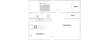 1 Bedroom 1 bath E Floor Plan at Tuscany Apartments, San Angelo, TX, 76904