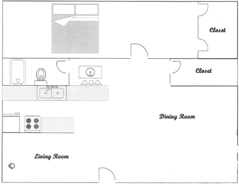 1 Bedroom 1 bath E Floor Plan at Tuscany Apartments, San Angelo, TX, 76904