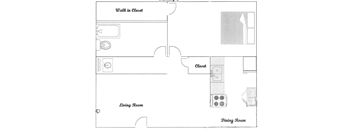 1 Bedroom 1 bath Floor Plan at Tuscany Apartments, Texas