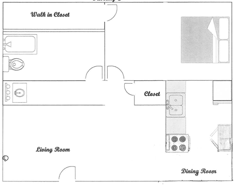 1 Bedroom 1 bath Floor Plan at Tuscany Apartments, Texas