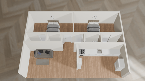 2 Bed 1 Bath Floor Plan at Tuscany Apartments, San Angelo, TX, 76904