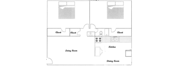 2 Bed 1 Bath Floor Plan at Tuscany Apartments, San Angelo, 76904