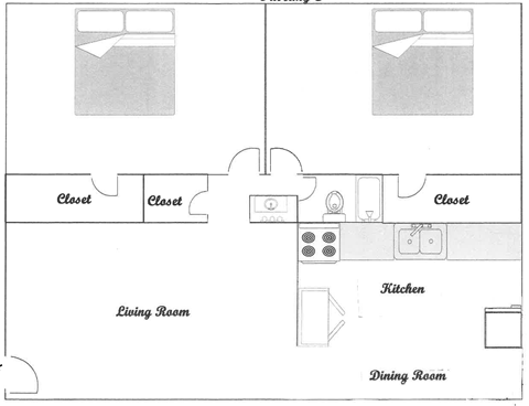 2 Bed 1 Bath Floor Plan at Tuscany Apartments, San Angelo, 76904