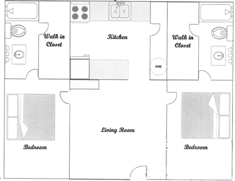 2 bedroom 2 bathroom Floor Plan at Tuscany Apartments, San Angelo, Texas