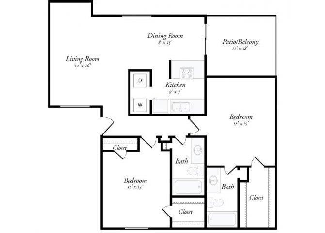 2 Bed 2 Bath - 2C Floorplan at Summit Ridge Apartments, Texas